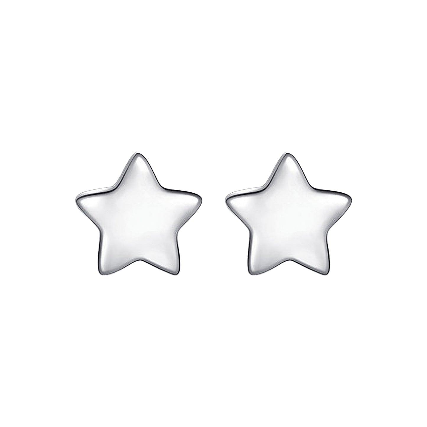 Par de aros de plata en forma de estrella maciza sobre fondo blanco