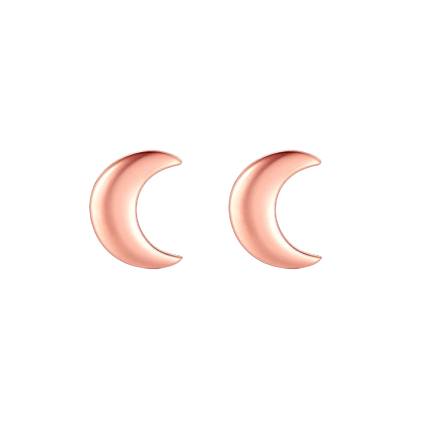 Par de aritos de media luna en oro rosado sobre fondo blanco