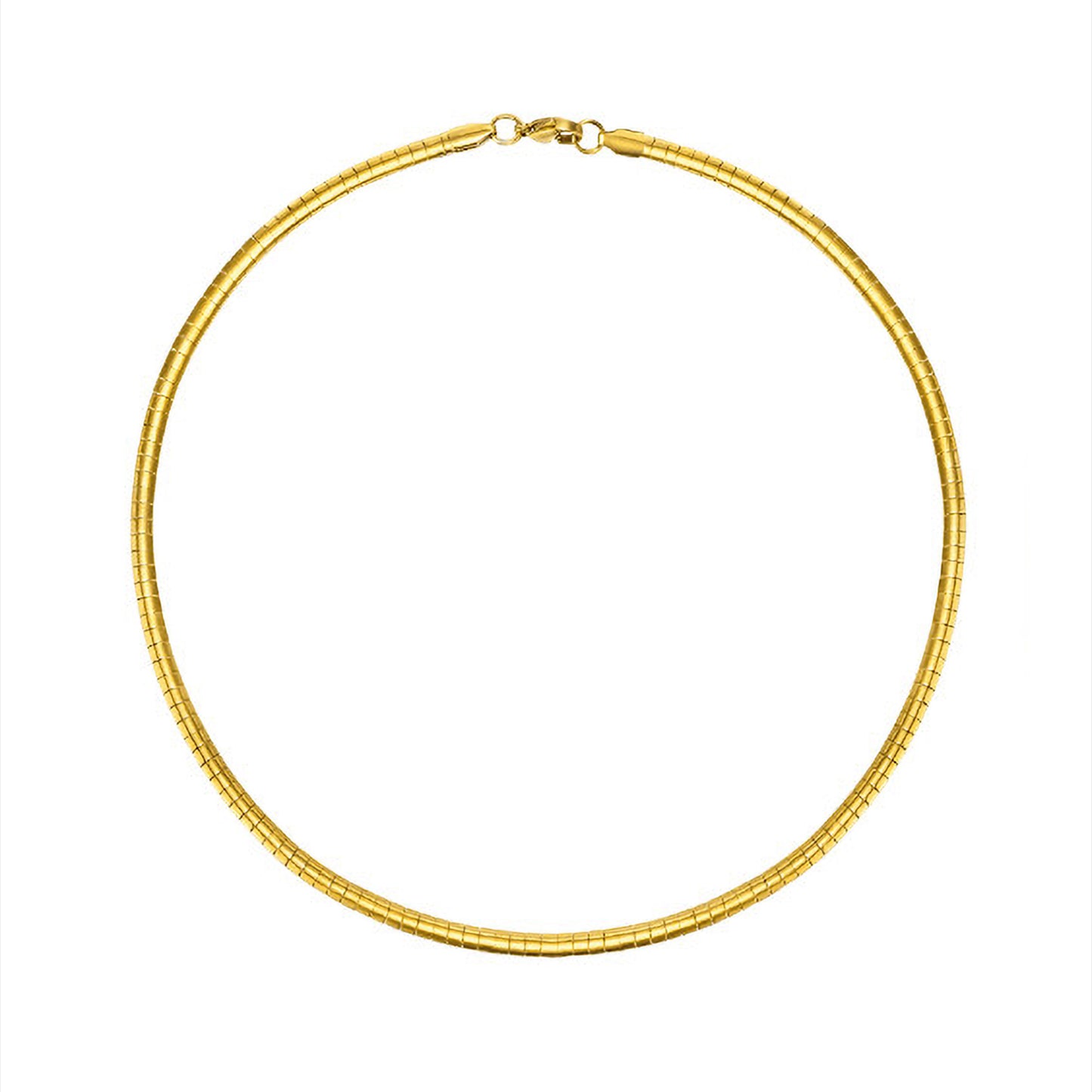 Choker rígido dorado en círculo sobre fondo blanco